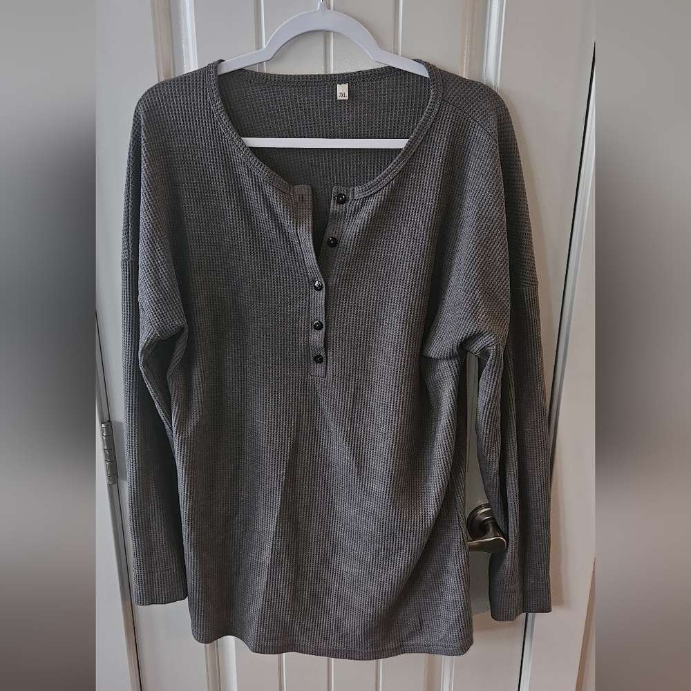 Gray Long Sleeve Henley Shirt
